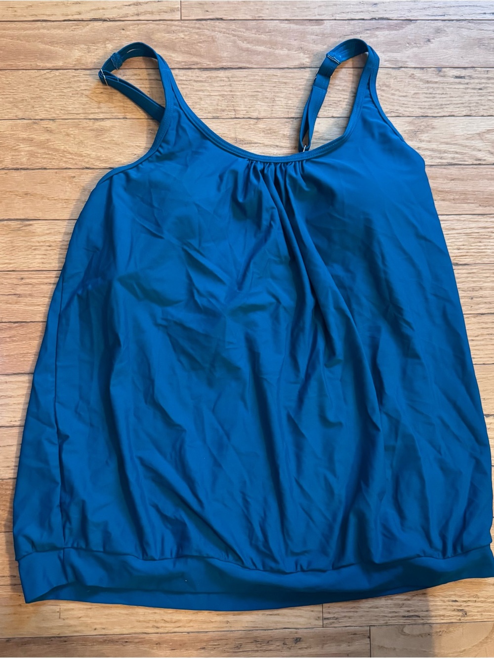 Yonique Womens Teal Blue Blouson Tankini Top Adjustable Straps Size XL NWT